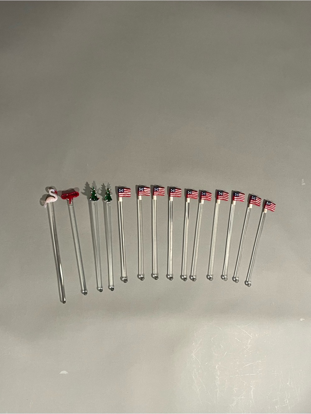 Mix lot of 14 Plastic Cocktail Swizzle Sticks (American Flag + Christmas + other